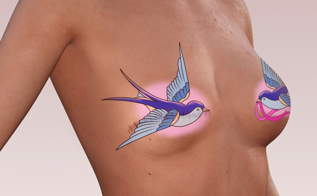 Hope Pink Ribbon Breast Tattoo