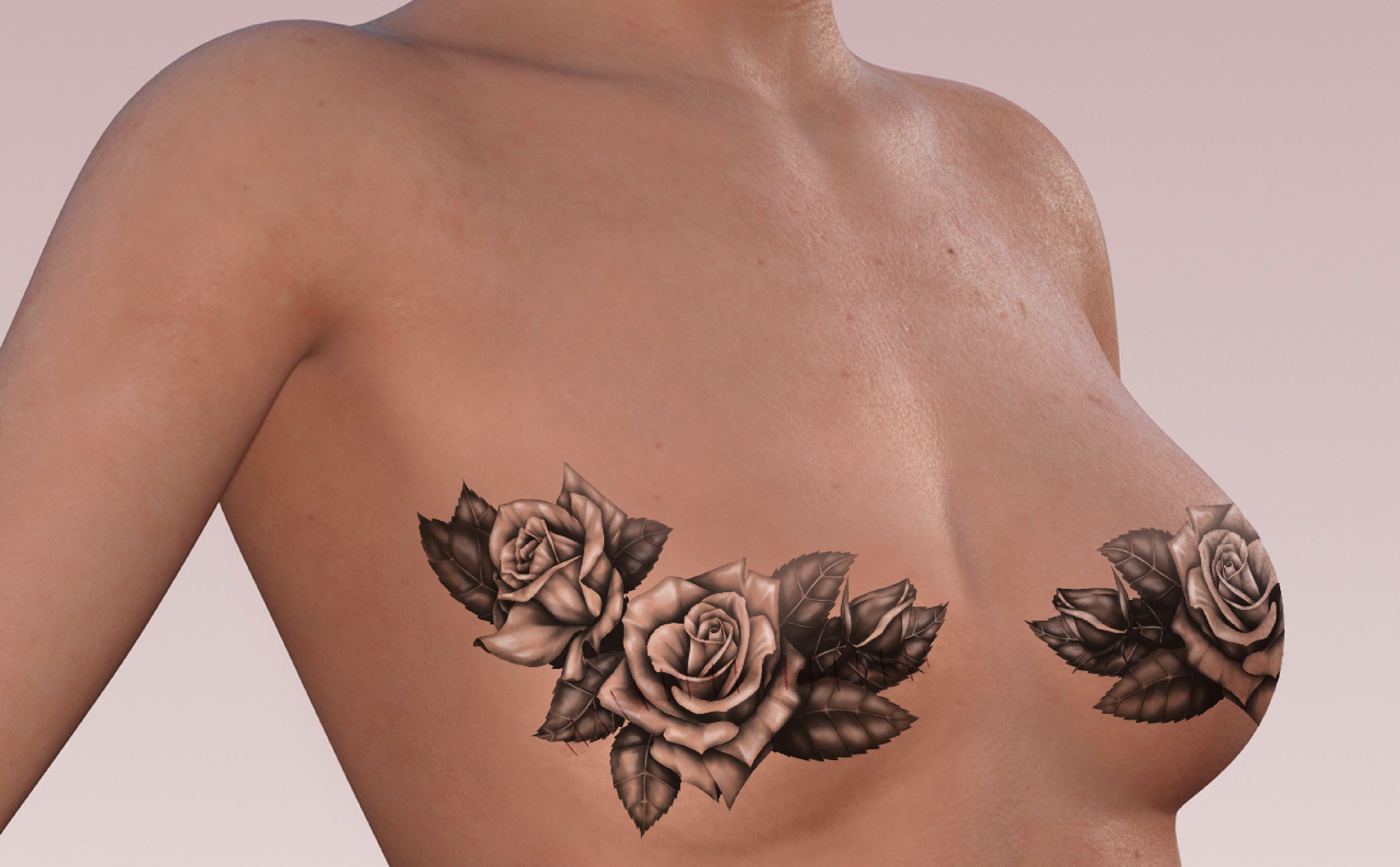 Scarlatta Portrait Rose Breast Temporary Tattoo